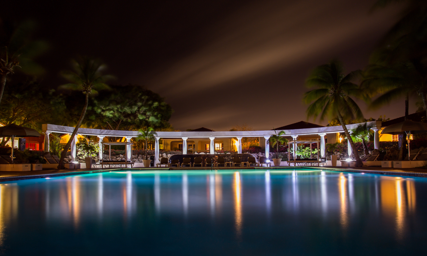 hotel pool at night